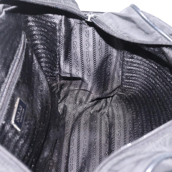 PRADA Shoulder Bag Nylon Black Silver Auth 207742A
