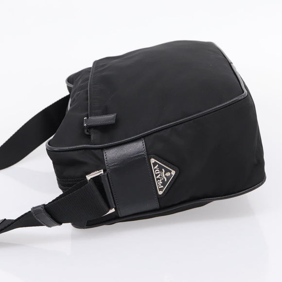 PRADA Shoulder Bag Nylon Black Silver Auth 207742A