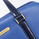 Burberrys Hand Bag Leather Blue Gold Tone Auth 207743-15