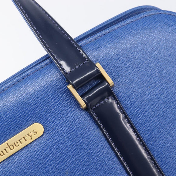 Burberrys Hand Bag Leather Blue Gold Tone Auth 207743