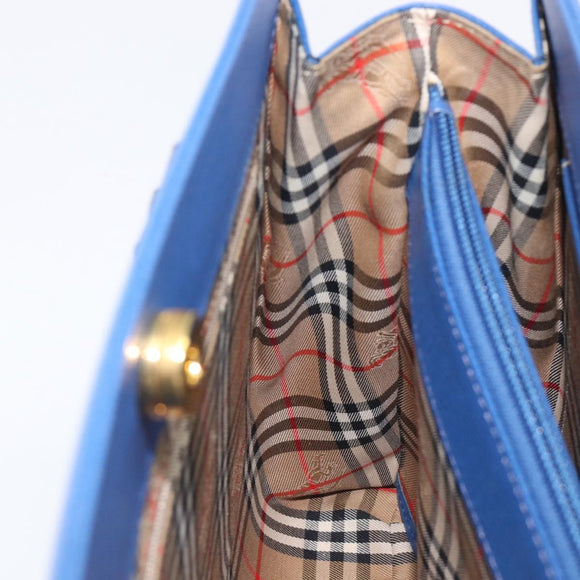 Burberrys Hand Bag Leather Blue Gold Tone Auth 207743