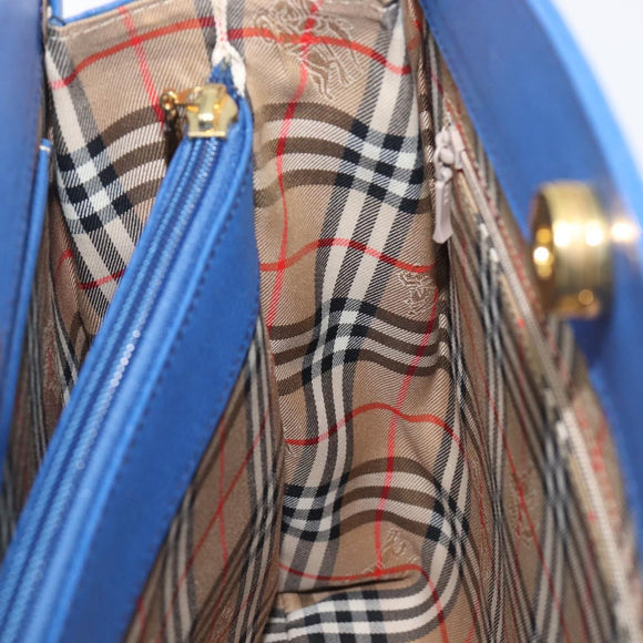 Burberrys Hand Bag Leather Blue Gold Tone Auth 207743