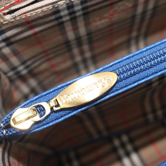 Burberrys Hand Bag Leather Blue Gold Tone Auth 207743