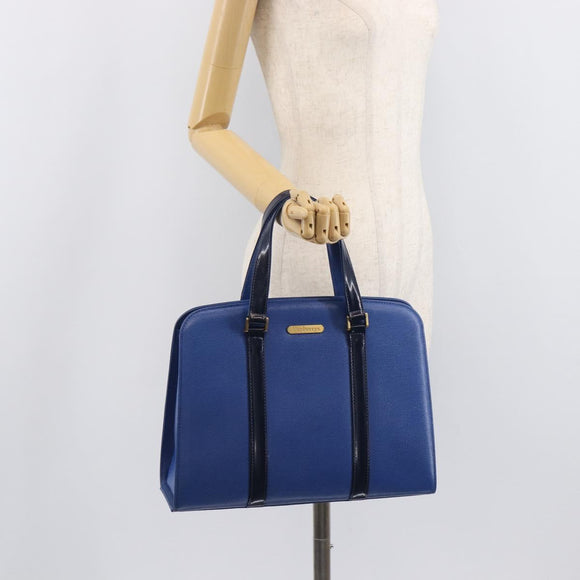 Burberrys Hand Bag Leather Blue Gold Tone Auth 207743