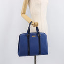 Burberrys Hand Bag Leather Blue Gold Tone Auth 207743-26