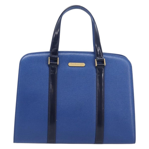 Burberrys Hand Bag Leather Blue Gold Tone Auth 207743