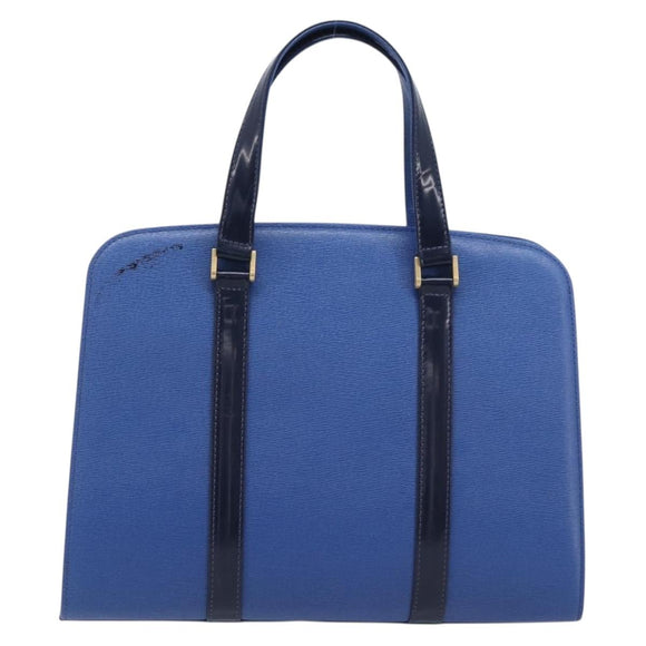 Burberrys Hand Bag Leather Blue Gold Tone Auth 207743