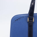 Burberrys Hand Bag Leather Blue Gold Tone Auth 207743-4