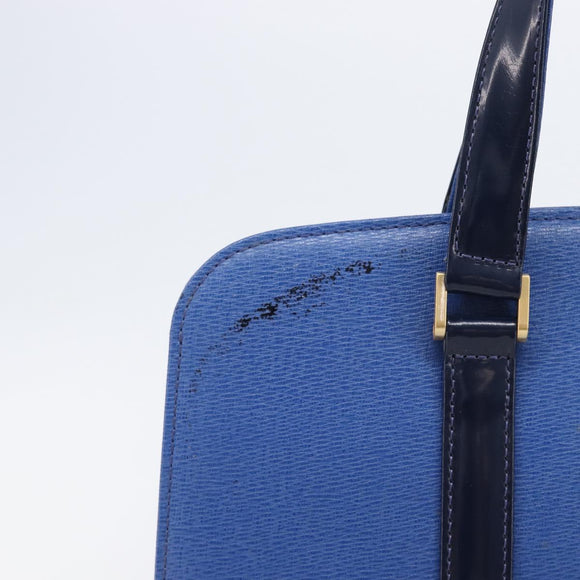 Burberrys Hand Bag Leather Blue Gold Tone Auth 207743