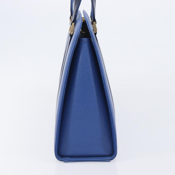 Burberrys Hand Bag Leather Blue Gold Tone Auth 207743