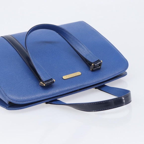 Burberrys Hand Bag Leather Blue Gold Tone Auth 207743