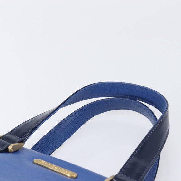 Burberrys Hand Bag Leather Blue Gold Tone Auth 207743