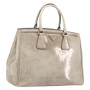 PRADA Hand Bag Patent Beige Gold Tone Auth 207746A-1