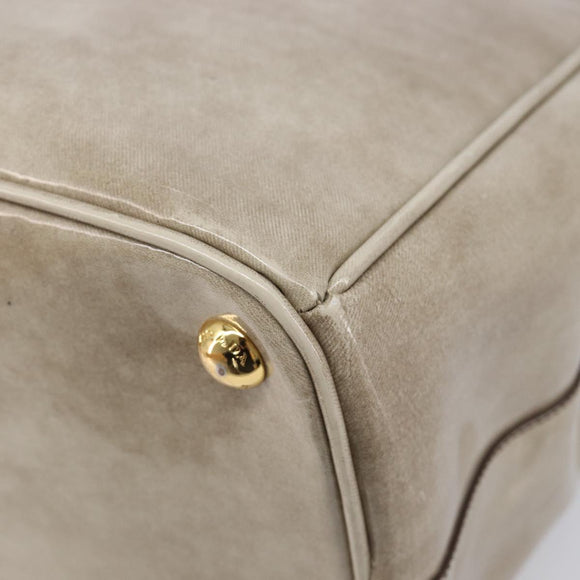 PRADA Hand Bag Patent Beige Gold Tone Auth 207746A