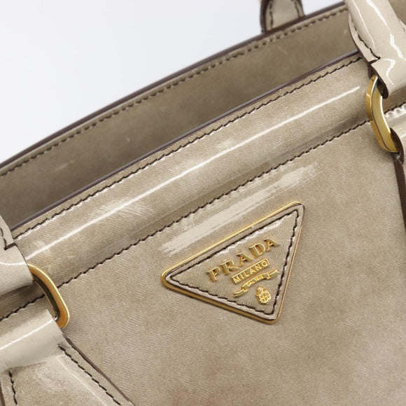 PRADA Hand Bag Patent Beige Gold Tone Auth 207746A