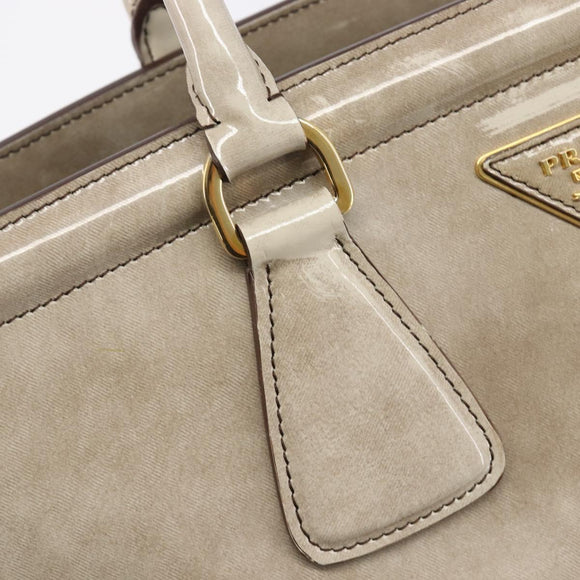 PRADA Hand Bag Patent Beige Gold Tone Auth 207746A