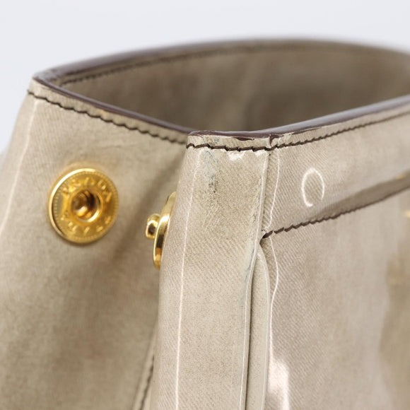 PRADA Hand Bag Patent Beige Gold Tone Auth 207746A