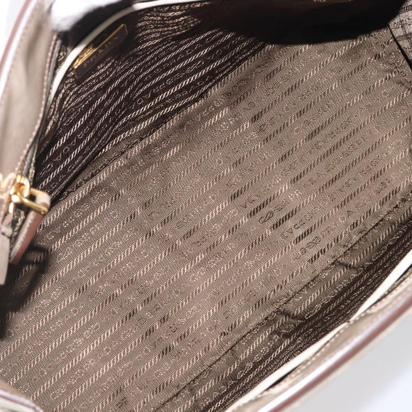 PRADA Hand Bag Patent Beige Gold Tone Auth 207746A