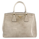 PRADA Hand Bag Patent Beige Gold Tone Auth 207746A-13