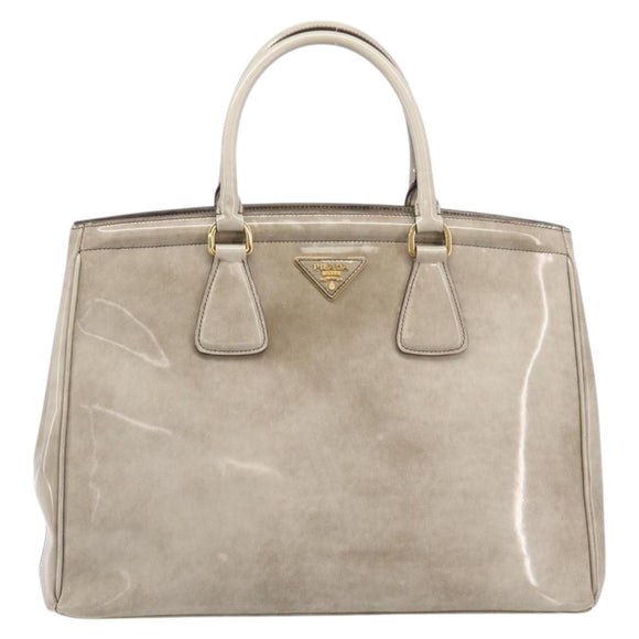 PRADA Hand Bag Patent Beige Gold Tone Auth 207746A