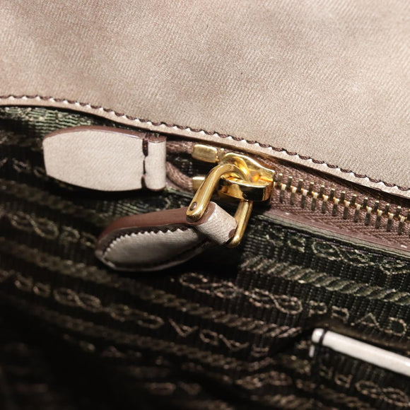 PRADA Hand Bag Patent Beige Gold Tone Auth 207746A