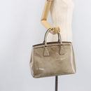 PRADA Hand Bag Patent Beige Gold Tone Auth 207746A-28