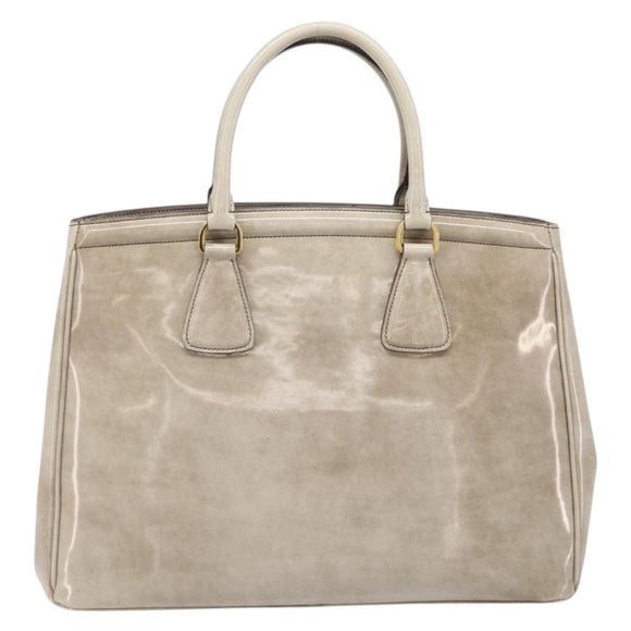 PRADA Hand Bag Patent Beige Gold Tone Auth 207746A