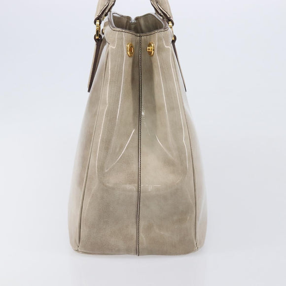 PRADA Hand Bag Patent Beige Gold Tone Auth 207746A