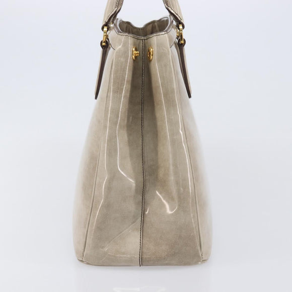 PRADA Hand Bag Patent Beige Gold Tone Auth 207746A