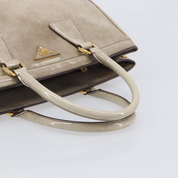 PRADA Hand Bag Patent Beige Gold Tone Auth 207746A