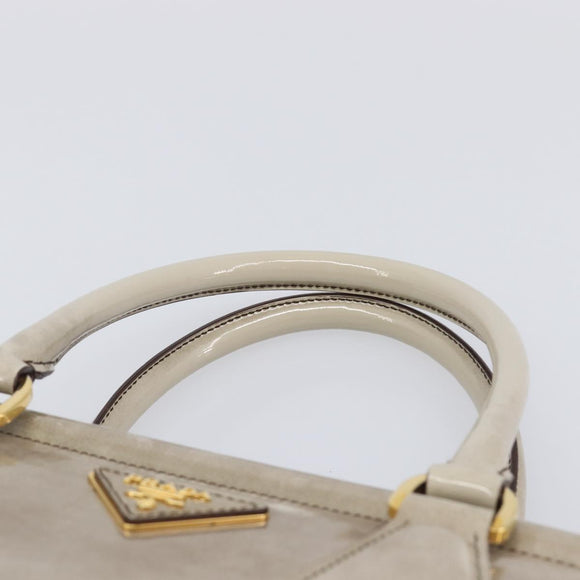 PRADA Hand Bag Patent Beige Gold Tone Auth 207746A