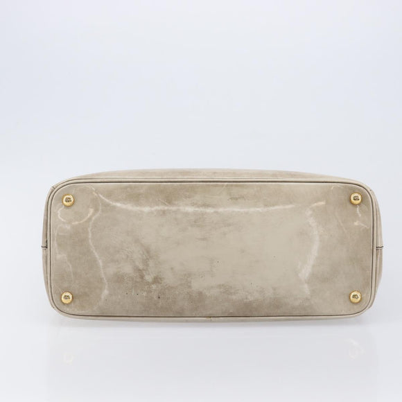 PRADA Hand Bag Patent Beige Gold Tone Auth 207746A