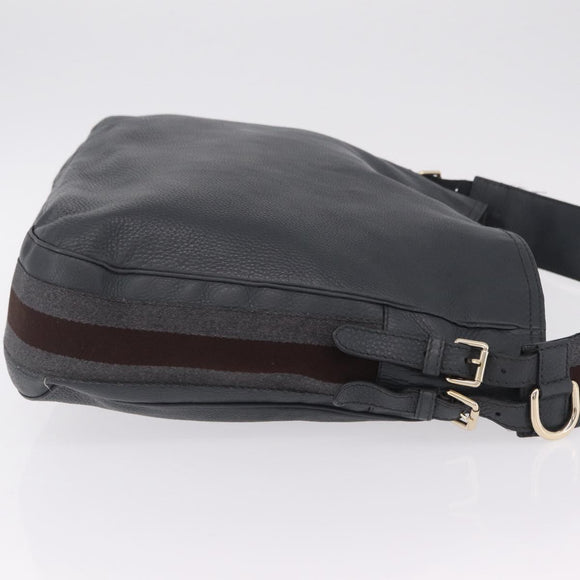 GUCCI Sherry Line Shoulder Bag Leather Gray Silver 247597 Auth 207752A