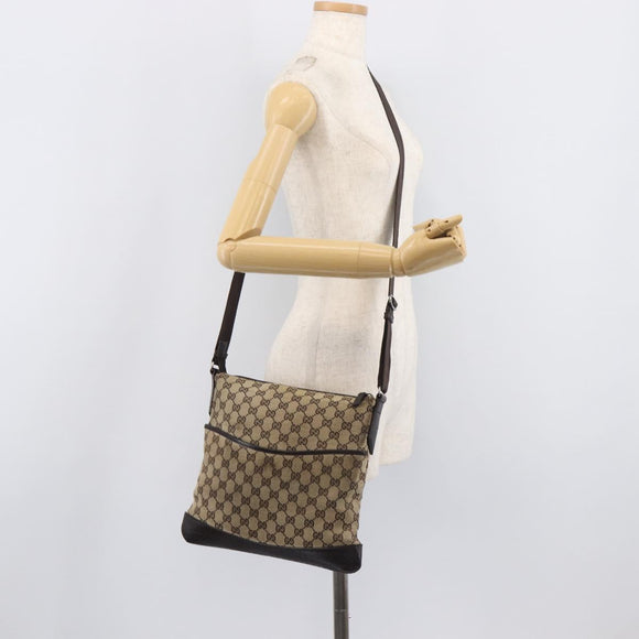 GUCCI GG Canvas Shoulder Bag Beige Silver 145857 Auth 207754
