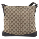 GUCCI GG Canvas Shoulder Bag Beige Silver 145857 Auth 207754-3