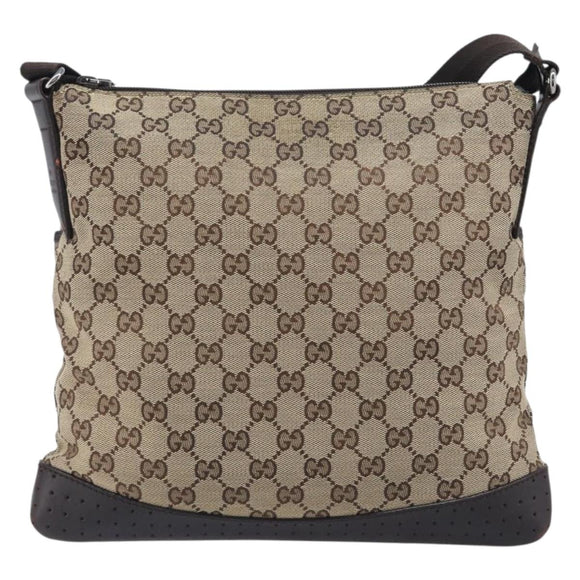GUCCI GG Canvas Shoulder Bag Beige Silver 145857 Auth 207754