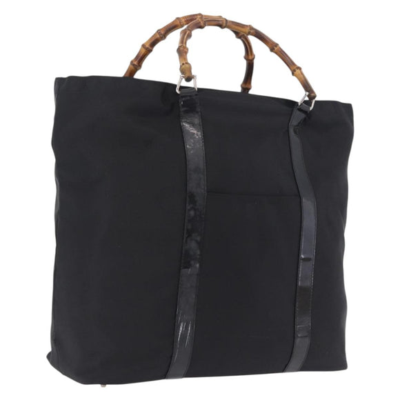 GUCCI Bamboo Hand Bag Canvas Black Silver 002 2058 0412 5 Auth 207757