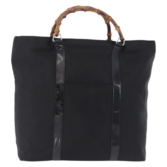 GUCCI Bamboo Hand Bag Canvas Black Silver 002 2058 0412 5 Auth 207757