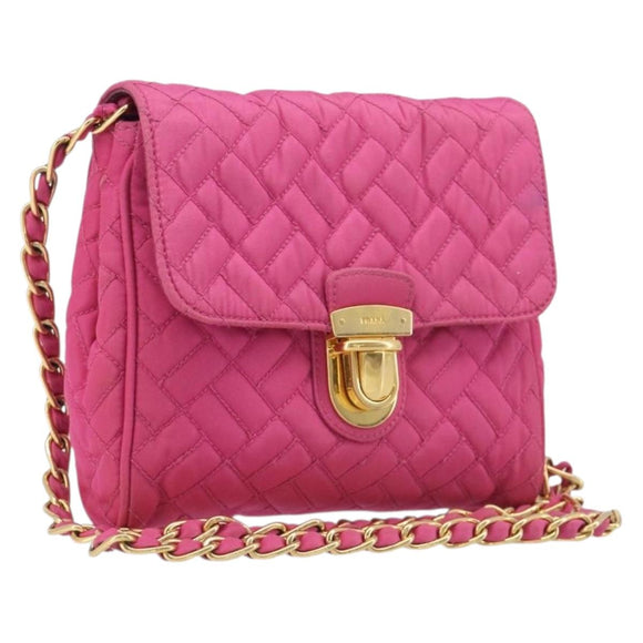 PRADA Chain Shoulder Bag Nylon Pink Gold Tone Auth 207772A