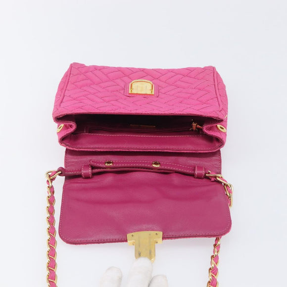 PRADA Chain Shoulder Bag Nylon Pink Gold Tone Auth 207772A