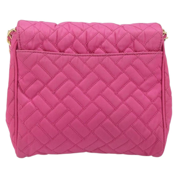 PRADA Chain Shoulder Bag Nylon Pink Gold Tone Auth 207772A