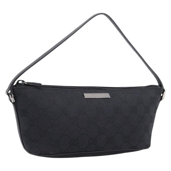 GUCCI GG Canvas Accessory Pouch Black Silver 07198 Auth 207773A