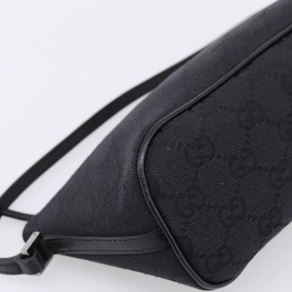 GUCCI GG Canvas Accessory Pouch Black Silver 07198 Auth 207773A