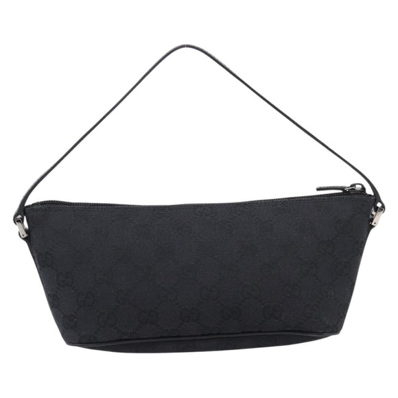 GUCCI GG Canvas Accessory Pouch Black Silver 07198 Auth 207773A