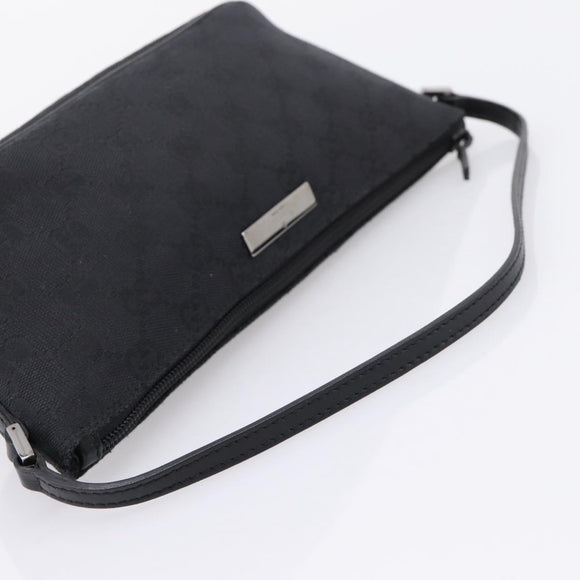 GUCCI GG Canvas Accessory Pouch Black Silver 07198 Auth 207773A