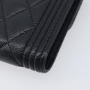 CHANEL Matelasse Compact Wallet Caviar Skin Black Silver CC Auth 207781V-10