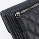 CHANEL Matelasse Compact Wallet Caviar Skin Black Silver CC Auth 207781V-12