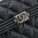 CHANEL Matelasse Compact Wallet Caviar Skin Black Silver CC Auth 207781V-13