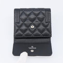 CHANEL Matelasse Compact Wallet Caviar Skin Black Silver CC Auth 207781V-14