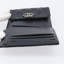 CHANEL Matelasse Compact Wallet Caviar Skin Black Silver CC Auth 207781V-17
